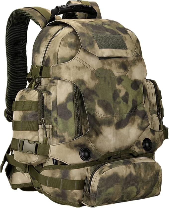 UNISTRENGH 40 Litre Tactical Backpack Multifunctional Outdoor Trekking Daypack Duffle Bag Urban Backpacking (Green Ruin Camo)