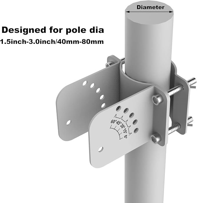 Adjustable Solar Panel Pole Mounting Bracket Rack Kit for 20W 30W Solar Panel - Fit Pole Dia 1.5 - 3.0 Inch / 40mm - 80mm