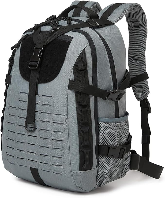 Military Tactical Backpack For Men Laser-Cut Molle Daypack 3 Day for HikingWorkingTravel (black grey)