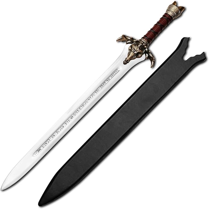 Conan The Barbarian Real Swords 42'' Handmade Conan Atlantean Sword 1095 Carbon Steel Brass Fittings Full Tang Leather Sheath Viking Sword Real King Tool 7.5 lbs Gifts for Men (Conan Father Sword)