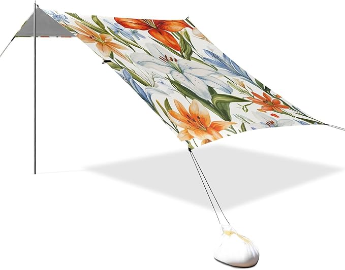 ALAZA Floral Lily Wildflowers Watercolor Beach Tent Sun Shelter Portable Canopy Sunshade for Outdoor Camping Picnics Backyard Fun 10x9 ft