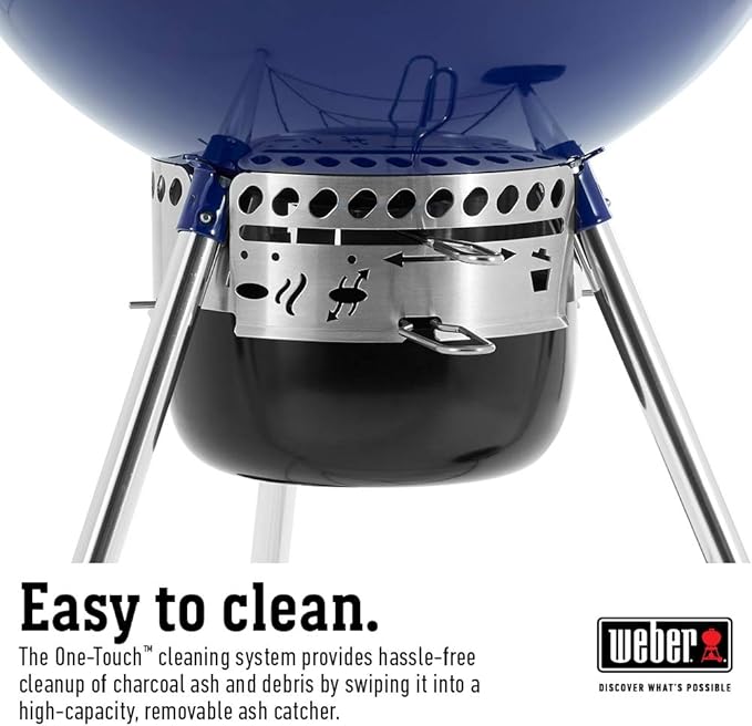 Weber Master-Touch Charcoal Grill 22-Inch Deep Ocean Blue – Premium Outdoor BBQ Grill with Tuck-Away Lid Holder &amp One‑Touch™ Cleaning System Porcelain‑Enameled Kettle