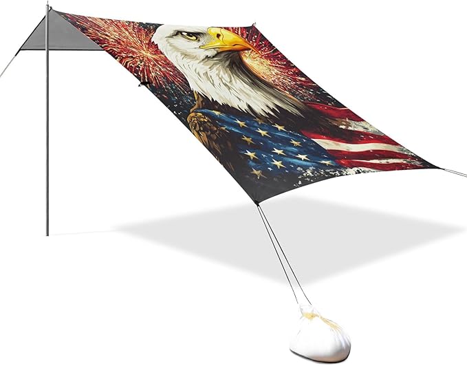 ALAZA Independence Day Flag Eagles Firework Beach Tent Sun Shelter Portable Canopy Sunshade for Outdoor Camping Picnics Backyard Fun 10x9 ft