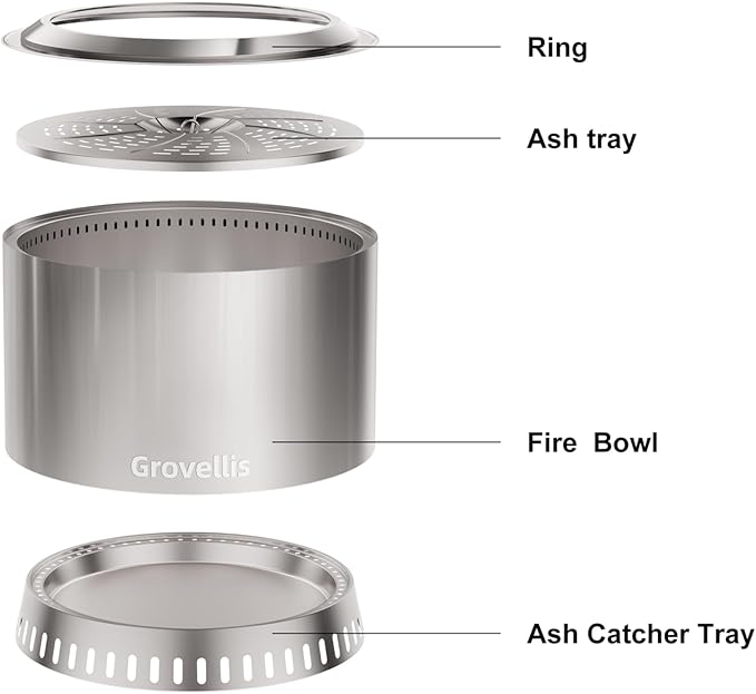 27 inch Smokeless Fire Pit with Waterproof Cover Stainless Steel Outdoor Smokeless Firepit Wood Burning Fire Pits for Camping BonfireLow Smoke Firepit for Outside