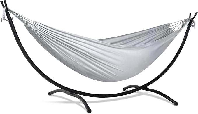 SUNCREAT Stand Alone Hammocks for Outside 2 Person Self Standing Hammock Light Gray