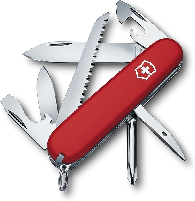 Victorinox Hiker Swiss Army Knife 13 Function Swiss Made Pocket Knife with 2 Blades Bottle Opener Wood Saw and Phillips Screwdriver - Red