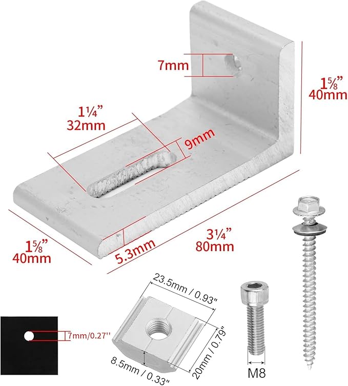 12 Pack Solar Mount L-Bracket with Hardware Aluminum Alloy Photovoltaic Solar Panel Mounting L Brackets for RV Boat Off Grid Roof Motor Home Roof