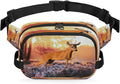 Sunset Deep Woods Elk Waterproof Fanny Pack for Women Men Adjustable Waist Bag with Double Zipper Pockets Lightweight Square Hip Pack for Running Travel Hiking Workout Cycling