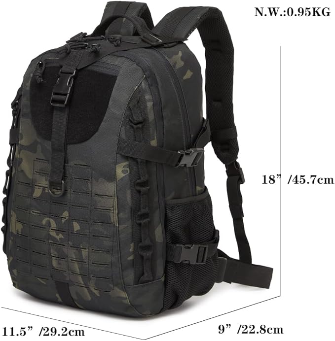 Military Tactical Backpack For Men Laser-Cut Molle Daypack 3 Day for HikingWorkingTravel (black camo)