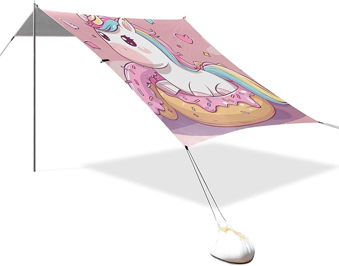 ALAZA Cute Unicorn Donut Beach Tent Sun Shelter Portable Canopy Sunshade for Outdoor Camping Picnics Backyard Fun 10x9 ft