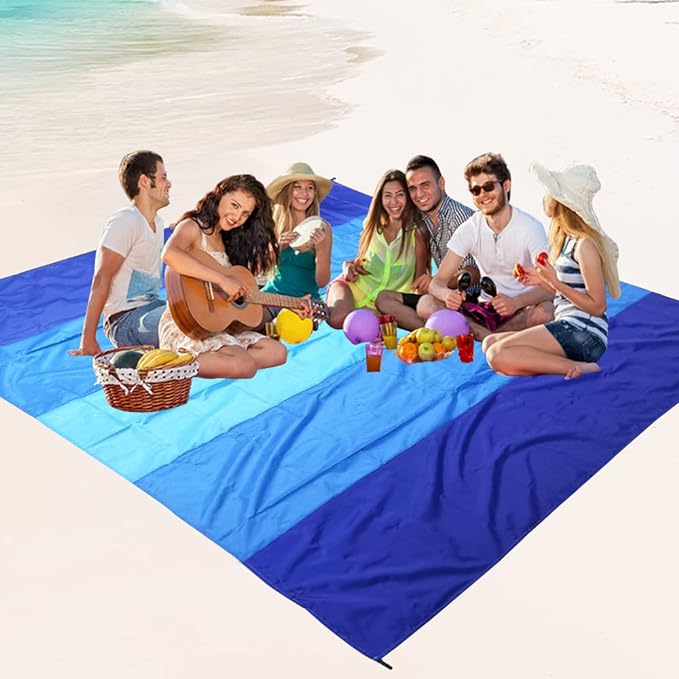 Beach Blanket Waterproof Sandproof Beach Mat 79 X 83/10'x9'for 2-8 Adults Quick Drying Outdoor Picnic Mat Beach Accessories for Travel Camping Hiking