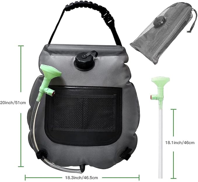 Solar Shower Bag 20L/5 Gallon Camping Shower Bag Portable Solar Camp Shower Bag with Upgraded Removable Hose &amp On-Off Switchable Shower for Camping Beach Swimming Traveling Hiking
