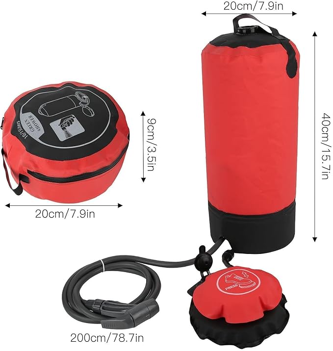Solar Shower Bag 11L Portable Camping Shower Bag Special Nozzle Design Outdoor Shower with Shower Head Tube for Camping Hiking Traveling