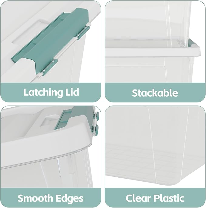 6-Pack Clear Plastic Storage Organizer Bins with White Lids 35 Quart Stackable Container Boxes for Bedroom Bathroom Garage and Office Organization