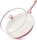 SENSARTE Nonstick Ceramic Frying Pan with Lid 12.5 Inch Cooking Pan Skillet Free of Intentionally Added PFAS/PTFE Non-toxic Chef's Pan Induction Compatible Pan Heat Resistant Handle Sakura Pink