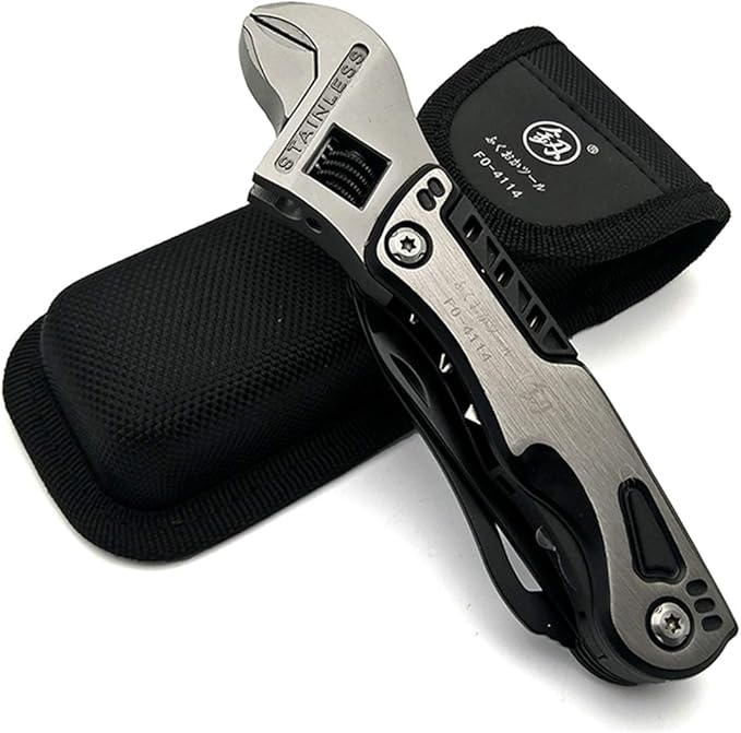Adjustable Wrench Multi-functional Tools Portable 15 In 1 Kit for Camping Household (Spanner Bottle Opener Survival Camping Knife Hand Saw Screwdriver Nylon Sheath)