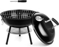 HaSteeL 14 Inch Charcoal Grill Small Black Enamel Outdoor BBQ Grill Mini Flat Top Kettle Barbecue Grill with Screwdriver Portable for Backyard Garden Camping Cooking Smoking Dual Venting System