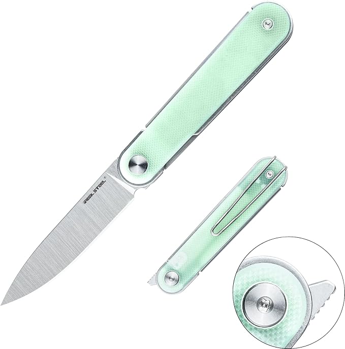 REALSTEEL IRIS Pocket Knife Folding Knife Front Flipper Liner Lock 2.99 12C27 Steel Blade Lightweight G10 Handle 1.74oz Deep-carry Pocket Clip EDC Outdoor Indoor Gifts for Men Women Camping