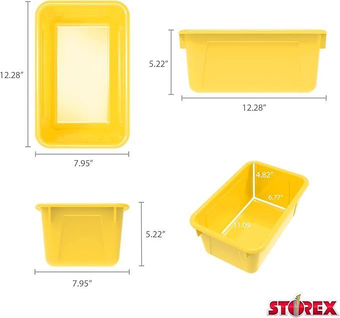 Storex Small Cubby Bins – Plastic Storage Containers for Classroom with Non-Snap Lid 12.2 x 7.8 x 5.1 inches Yellow 5-Pack (62410A05C)