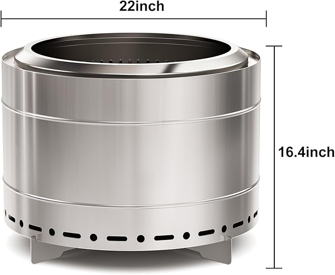 Panovue 22 inch Smokeless Fire Pit with Carry Bag Stainless Steel Outdoor Smokeless Firepit Wood Burning Fire Pits for Camping BonfireLow Smoke Firepit for Outside(Silver)
