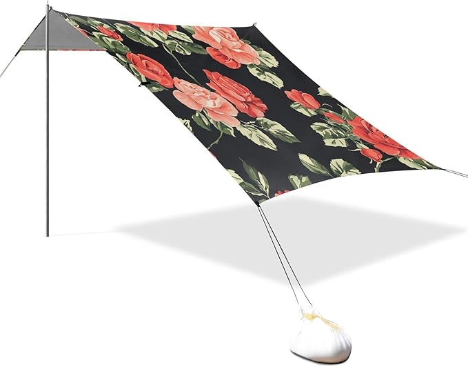 ALAZA Vintage Spring Red Rose Beach Tent Sun Shelter Portable Canopy Sunshade for Outdoor Camping Picnics Backyard Fun 10x9 ft
