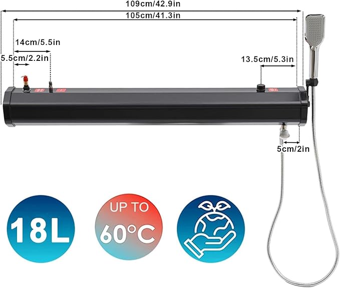 Portable Solar Heated Camping Shower with Pressurized Tank and Hose Showerhead for Outdoor Adventures Car Washing and Pet Care