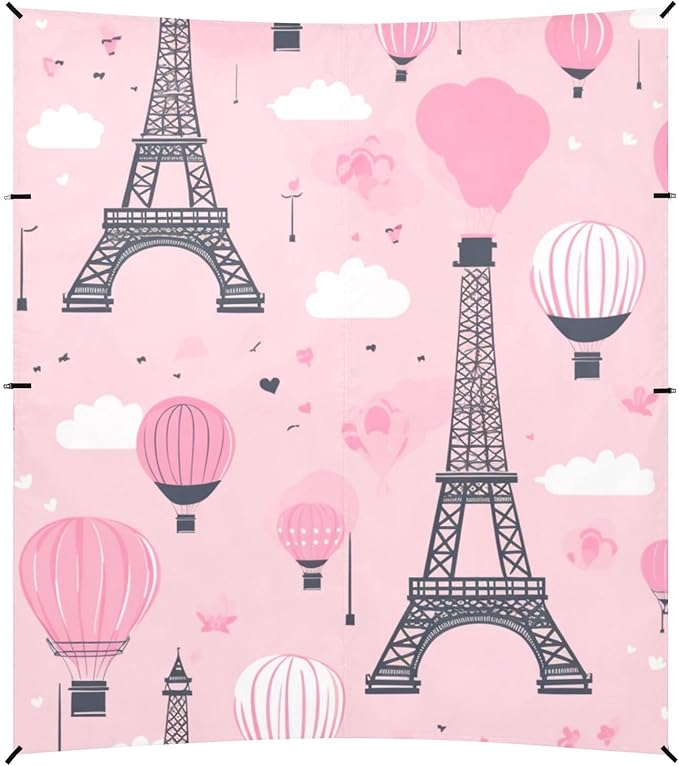 ALAZA Paris Eiffel Tower Hot Air Balloon Pink Beach Tent Sun Shelter Portable Canopy Sunshade for Outdoor Camping Picnics Backyard Fun 10x9 ft