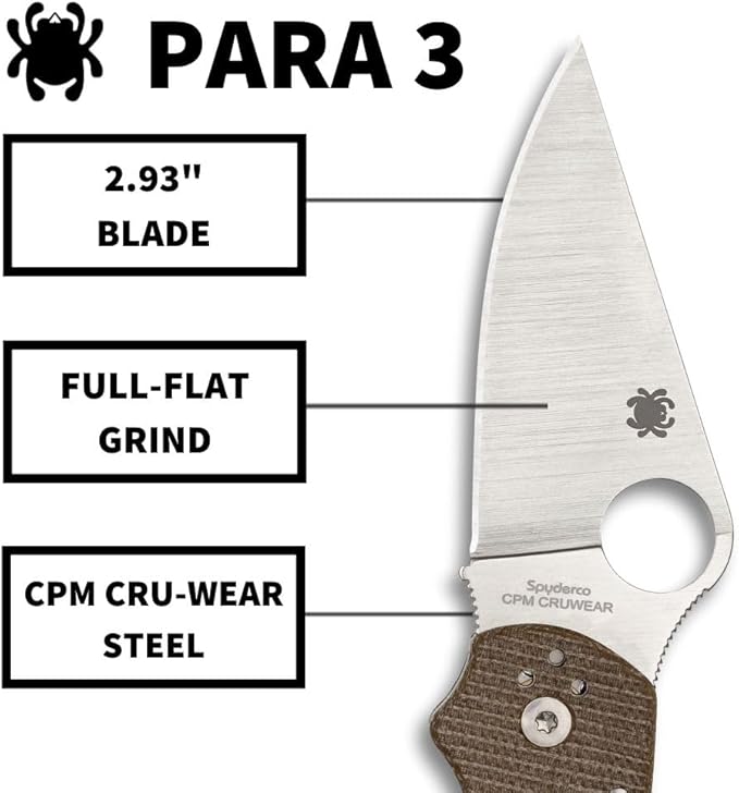 Spyderco Para 3 Lightweight Signature Knife with 2.58 Stainless Steel Blade and Durable FRN Handle - PlainEdge - C223