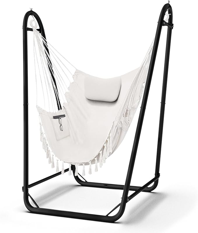 Hammock Chair with StandHeavy-Duty Hanging Chair with Stand for Indoor OutdoorSturdy Swing Chair Stand Max Load 350 pounds(Hammock Chair Included)