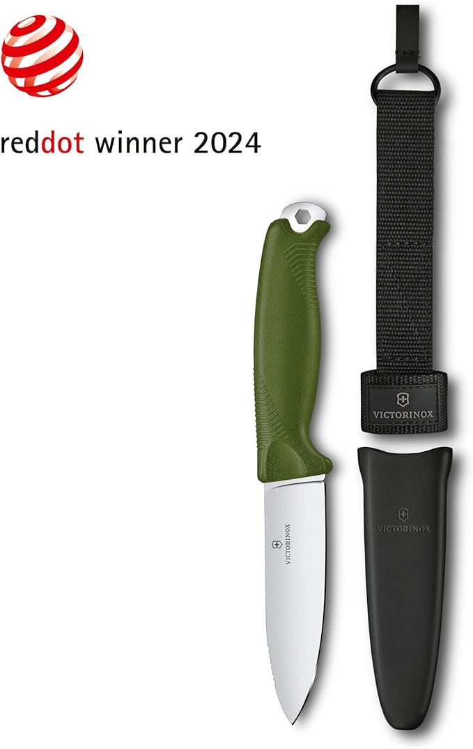 Victorinox Venture Fixed-Blade Full Tang Stainless Steel Outdoor Knife - Durable Olive Handle Swiss Army Knife That is Ideal for Camping and Survival