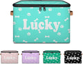 Customized Pet Storage Basket with Name Personalized Keepsake Box with Zipper Lid Foldable Fabric Memory Bin Large capacity with Handle Green