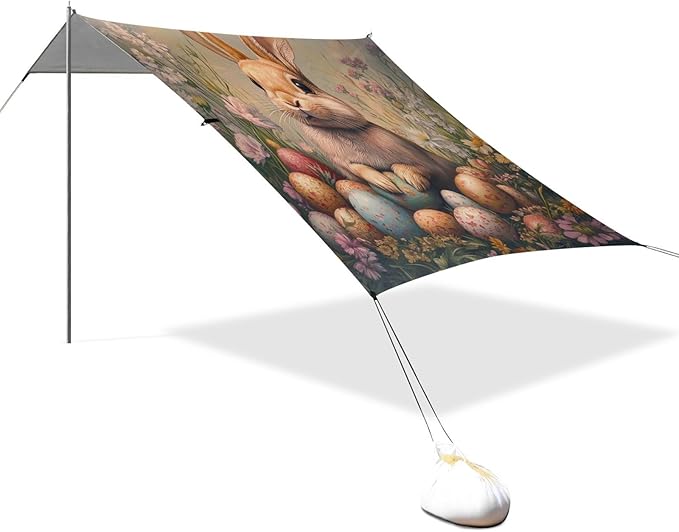 ALAZA Happy Easter Bunny Easter Eggs Beach Tent Sun Shelter Portable Canopy Sunshade for Outdoor Camping Picnics Backyard Fun 10x9 ft