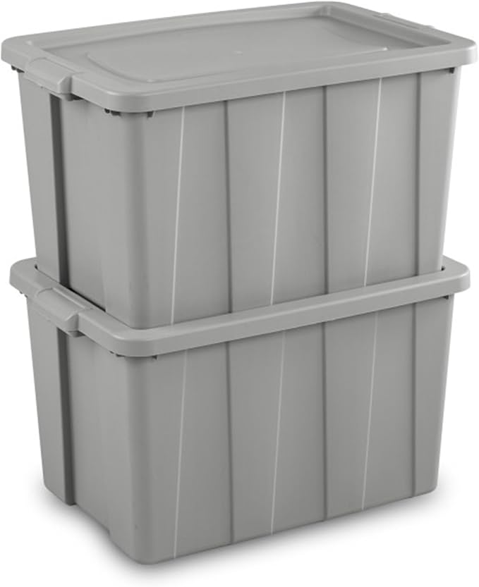 Sterilite 4 Pack Tuff1 Storage Tote Stackable Plastic Bin with Lid 30 Gallon