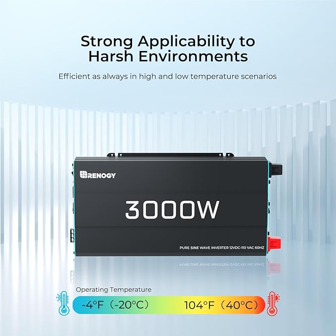 Renogy 3000W 12V Pure Sine Wave Inverter 3000 Watt Solar Power Battery Converter 12VDC to 120Vac ETL Listed