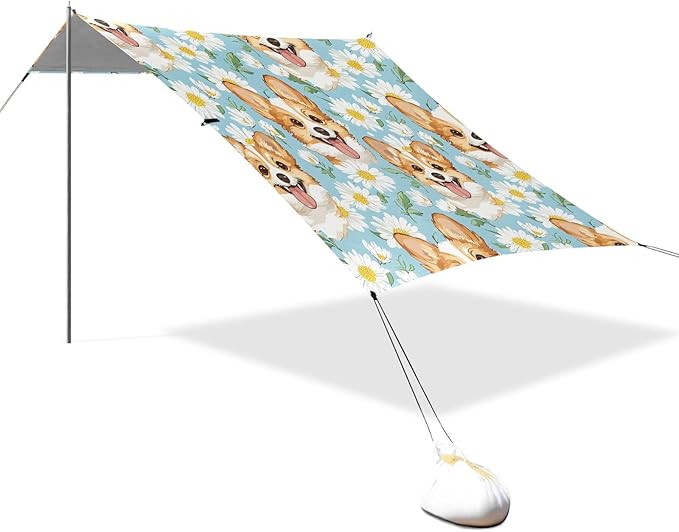 ALAZA Cute Blue Daisy Dog Pattern Beach Tent Sun Shelter Portable Canopy Sunshade for Outdoor Camping Picnics Backyard Fun 10x9 ft