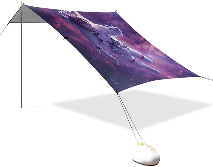 ALAZA Astronaut Cat Funny Beach Tent Sun Shelter UPF50+ Protection Beach Shade Canopy w/ 4 Sandbags for Outdoor Camping Fishing Backyard Fun Picnic 10x9 ft