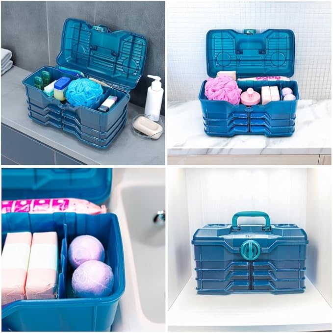 Best Kept | Bathroom Storage Case | Portable Travel Toiletry Case | Shower Lidded Caddy | Travel Toiletry Train Case | Navy Blue