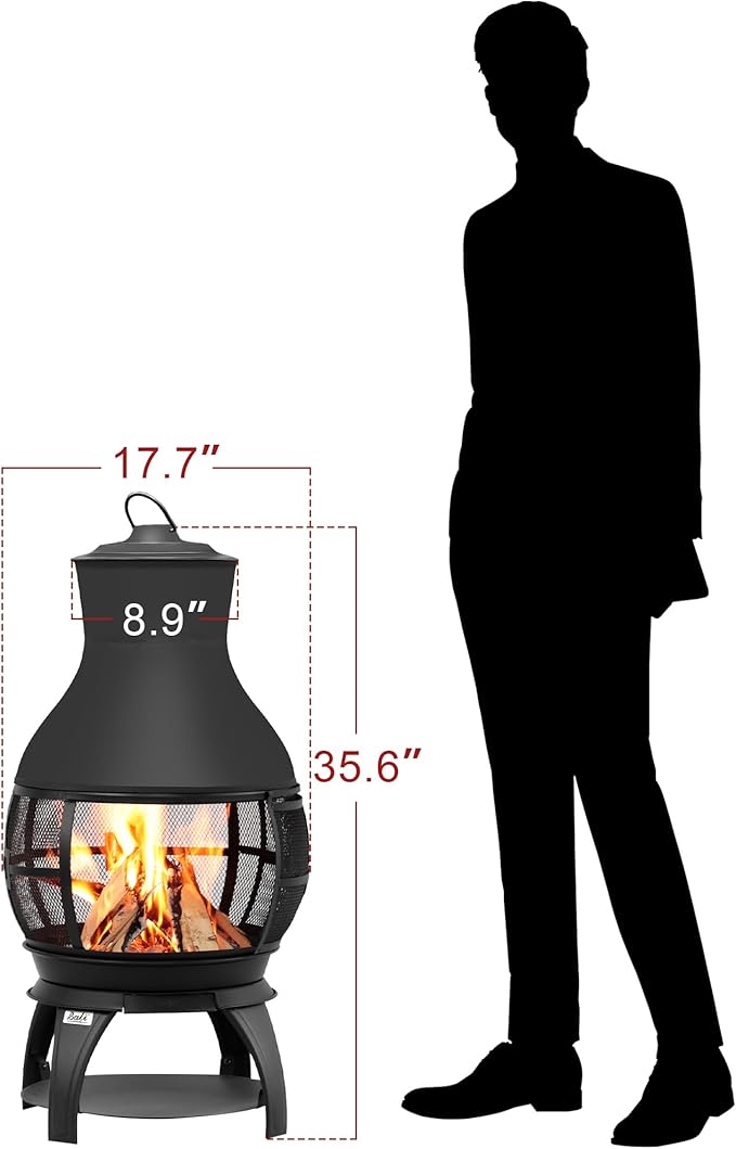 BALI OUTDOORS Fire Pit Wood Burning Chiminea Outside Fireplace Patio Small Firepit Size 17.7 W x 35.6 H Brown-Black
