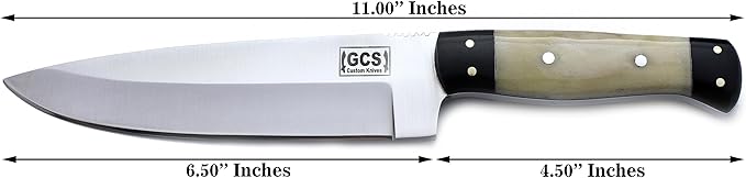 GCS Handmade D2 Tool Steel Bone Handle Hunting Skinning Camping Knife with Brown Leather Right or Left Hand Horizontal Fixed Blade Knife Sheath GCS207