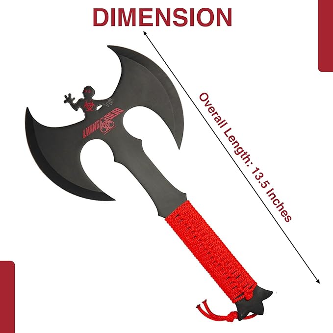 Armory Replicas™ Double Headed Skulking Throwing Axe – Full Tang Black Anodized Stainless Steel Axe with Red Nylon Wrap &amp Sheath