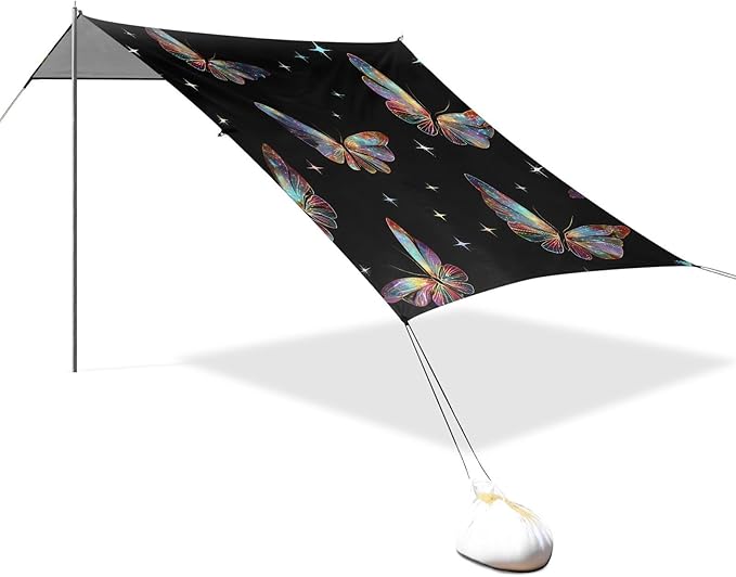 ALAZA Colorful Butterfly Pattern Beach Tent Sun Shelter Portable Canopy Sunshade for Outdoor Camping Picnics Backyard Fun 10x9 ft