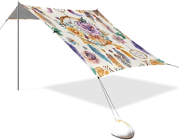 ALAZA Watercolor Ethnic Dream Catchers Flowers Beach Tent Sun Shelter Portable Canopy Sunshade for Outdoor Camping Picnics Backyard Fun 10x9 ft