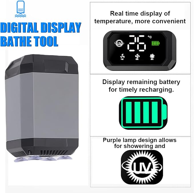 Irfora Portable Outdoor Shower USB Rechargeable Digital Display Camping Shower 5400mAh Battery Travel Kit for Hiking Traveling (Grey)
