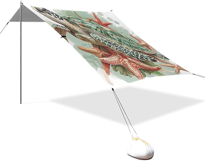 ALAZA Sea Turtle Shells Starfish Beach Tent Sun Shelter Portable Canopy Sunshade for Outdoor Camping Picnics Backyard Fun 10x9 ft
