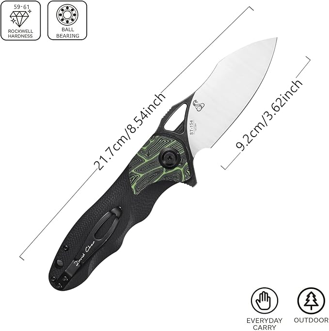 Sitivien ST154 Folding Knife Sandvik 14C28N Steel Blade with G10 HandleChinese Zodiac Series EDC Tool Knifes for Camping Hunting Survival Hiking(Green)