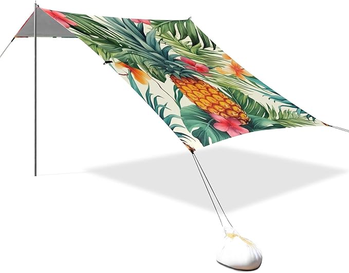 ALAZA Tropical Pattern with Pineapples Palm Leaves and Flowers Beach Tent Sun Shelter Portable Canopy Sunshade for Outdoor Camping Picnics Backyard Fun 10x9 ft