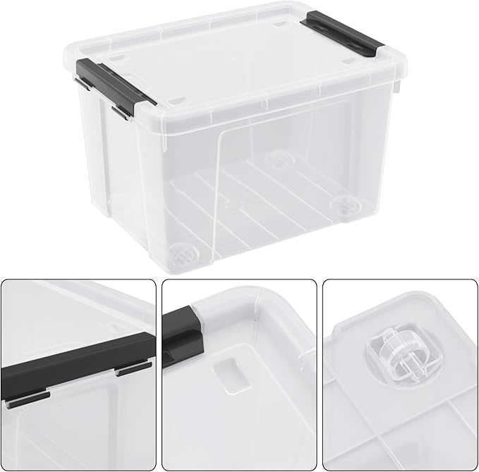 4 Pack 22 Quart Plastic Storage Box with Wheels Clear Storage Latch Box