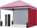 ABCCANOPY Easy Pop up Canopy Tent with 2 Sidewalls for Outdoor Sun Blocking or Rain Protection10x10 Red Stripes