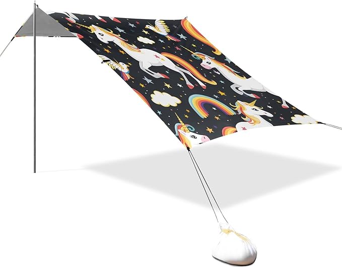 ALAZA Unicorns Rainbows Pattern Beach Tent Sun Shelter Portable Canopy Sunshade for Outdoor Camping Picnics Backyard Fun 10x9 ft