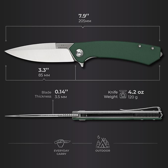 Firebird GANZO Adimanti Skimen Pocket Folding Knife G10 Handle with Clip and Glass Breaker D2 Steel Blade Hunting Fishing Camping Outdoor EDC Utility Pocket Knife (Green)